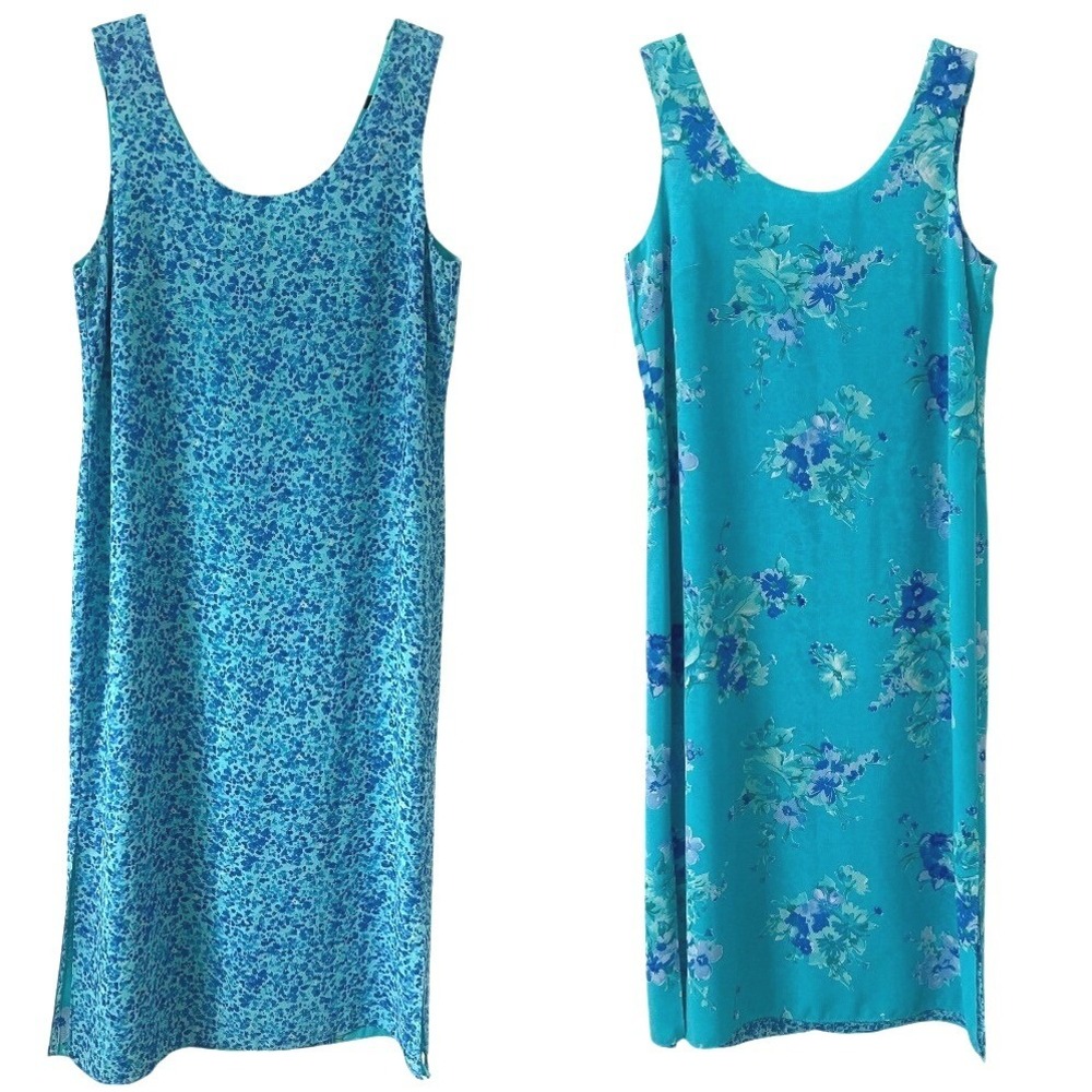Vintage Coldwater Creek Sz 12 90s Y2K Reversible Dress Blue Floral‎ Cottagecore